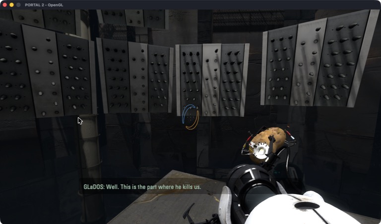 Portal 2, chapter 9, running under mac32 on an Apple Silicon Mac